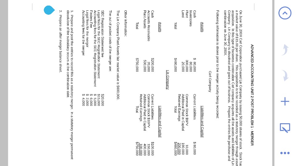 ADVANCEDACCOUNTING UNIT 2 POST PROBLEM 1 MERGER On June 30, 200X