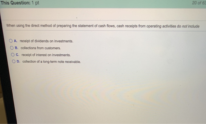  This Question: 1 pt 20 of 6 When using the direct