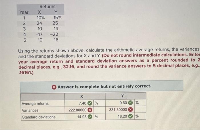 41. help Using the returns shown above, calculate the arithmetic average returns,