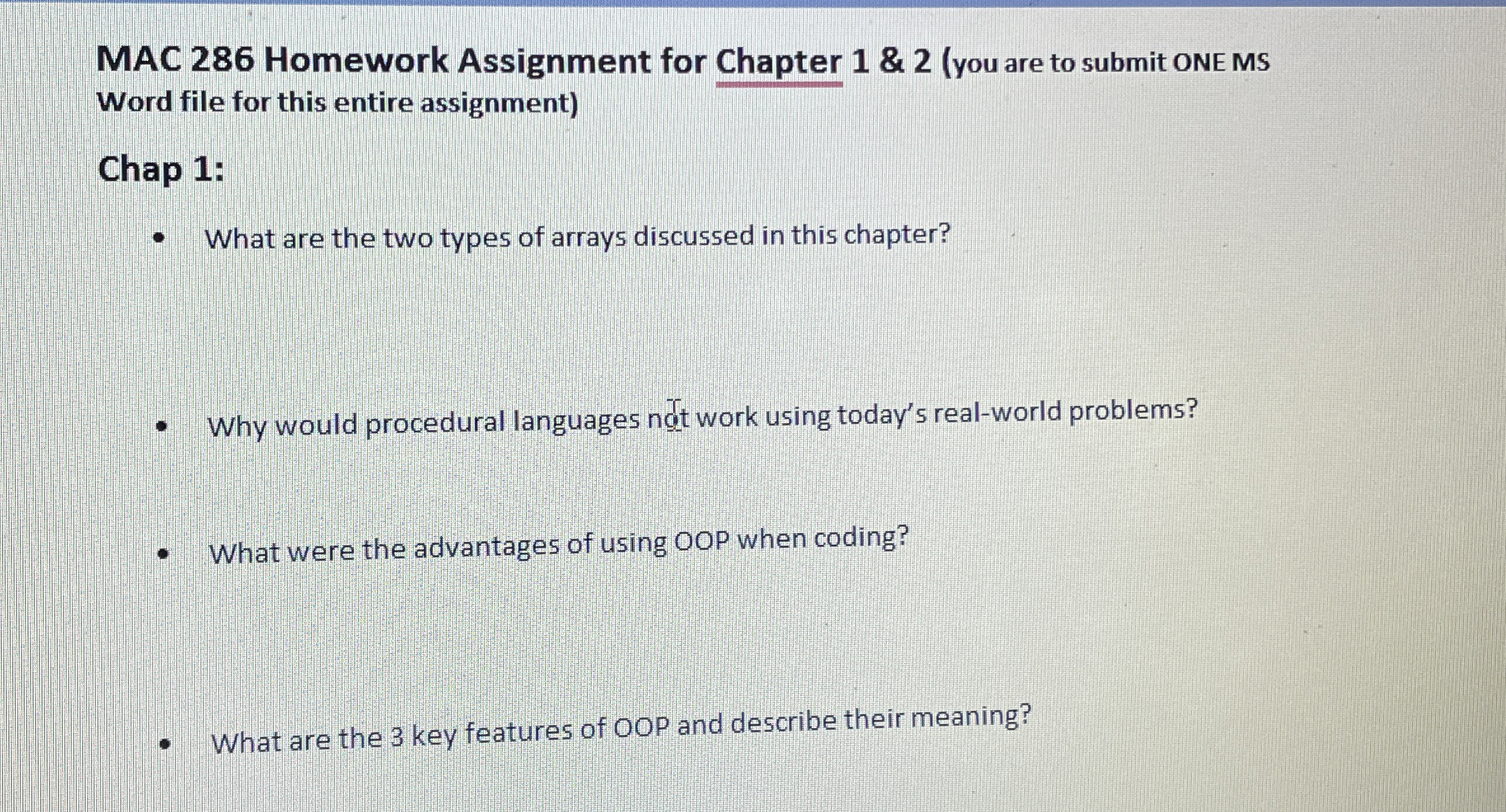  MAC 286 Homework Assignment for Chapter 1 & 2(you are to