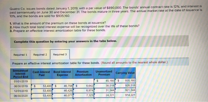 Please do part 3 Quatro Co. issues bonds dated January 1, 2019,