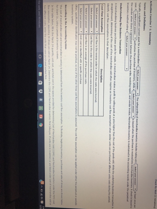  Activation Exercise 7-1: Inventory Terms and Definitions Typically, a significant arrent