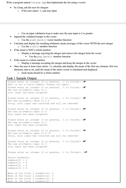  Write a program named intavg.cpp that implements the list using a