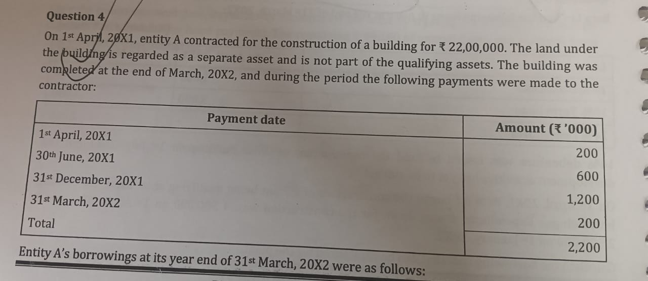  Question 4 On 1st April, 20X1, entity A contracted for the