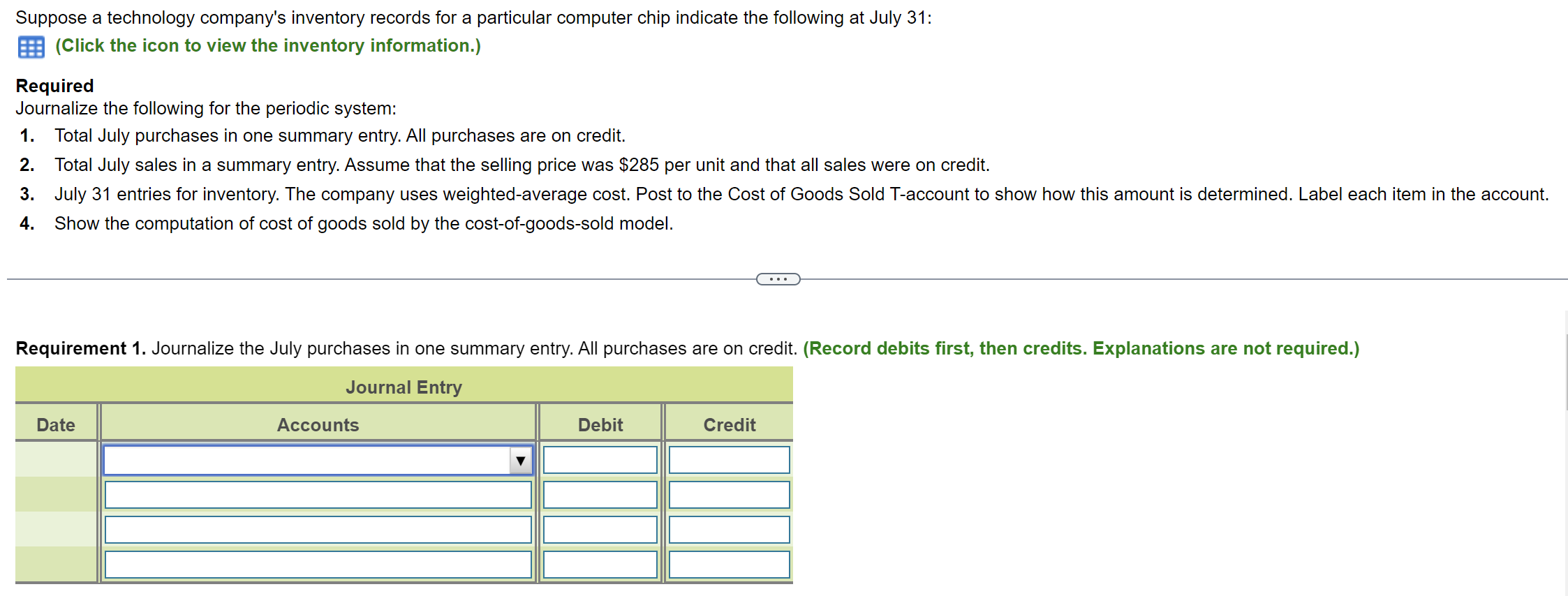  Suppose a technology company's inventory records for a particular computer chip
