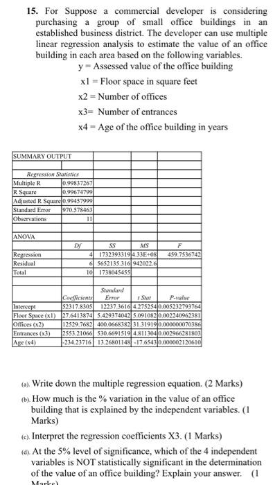 solve now !!! 15. For Suppose a commercial developer is considering purchasing
