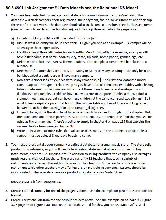 mySQL database BCIS 4301 Lab Assignment #1 Data Models and the Relational