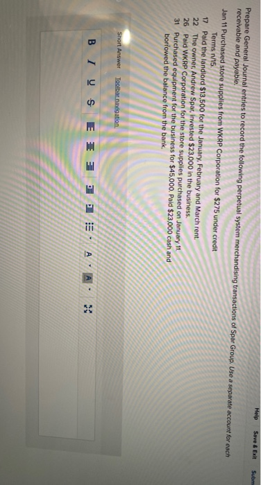  Help Save & Exit Subm Prepare General Journal entries to record