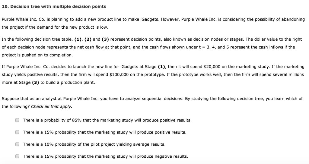  10. Decision tree with multiple decision points Purple Whale Inc. Co.
