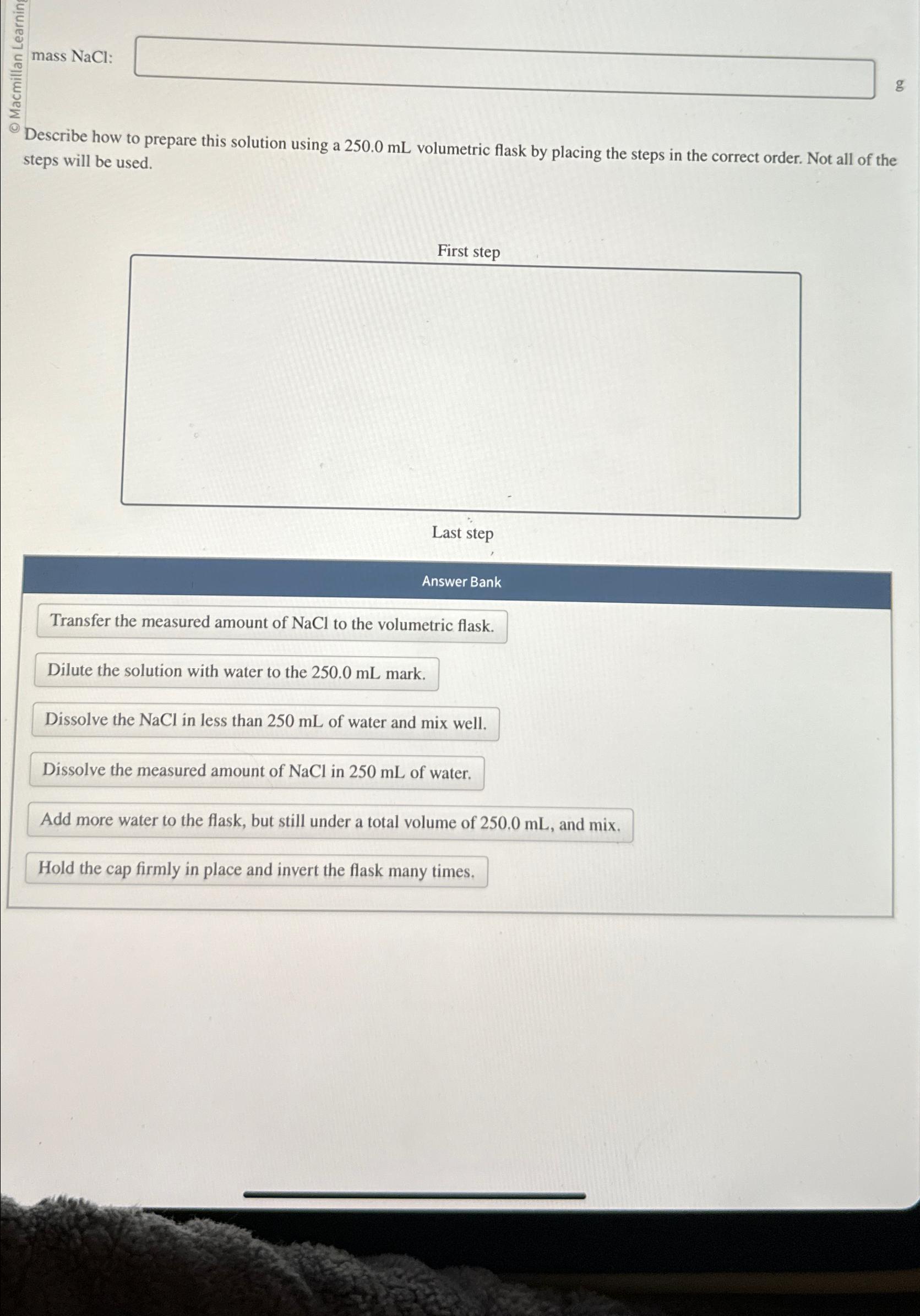 Describe how to prepare this solution using a 250.0mL volumetric flask