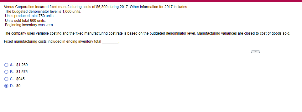  Please help solve - step by step Venus Corporation incurred fixed