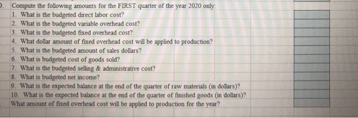 following standards relating to the production of their finished units: Direct Materials,