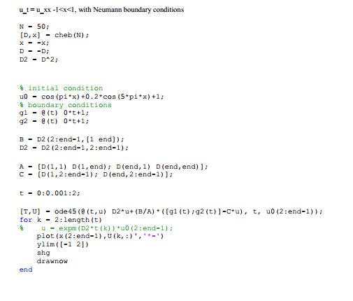 Modify the following code to solve the diffusion equation with Neumann boundary