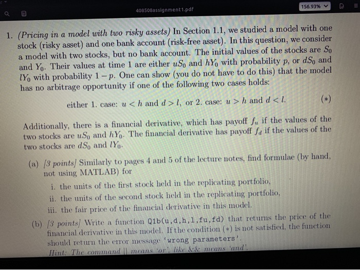  408508assignment 1.pdf 156,93% 1. (Pricing in a model with two risky