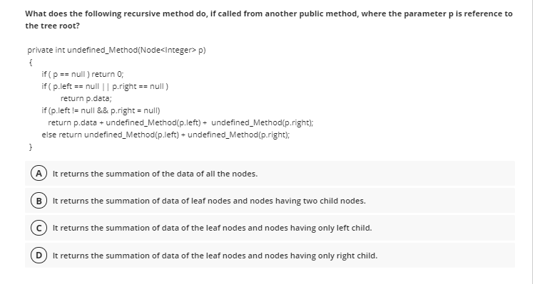  What does the following recursive method do, if called from another