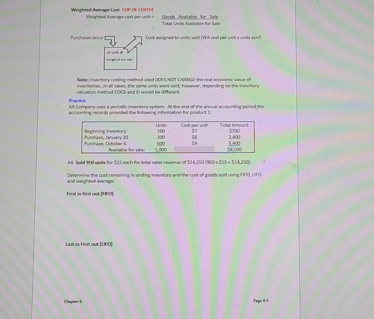 6-5 of the VLN determine the ending inventory using First in First