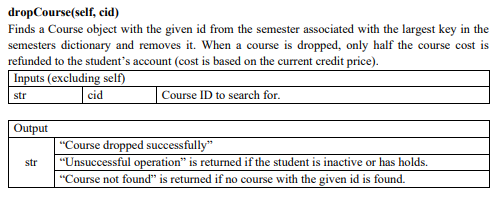 C._loadCatalog("cmpsc_catalog_small.csv") >>> s1 = Student('Jason Lee', '204-99-2890', 'Freshman') >>> s1 Student(Jason Lee,