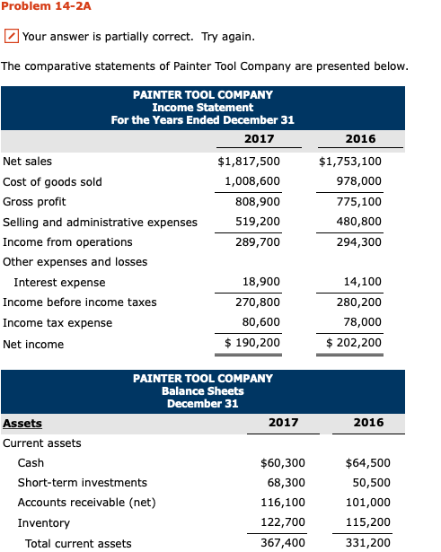  need help with A AND H Problem 14-2A Your answer is