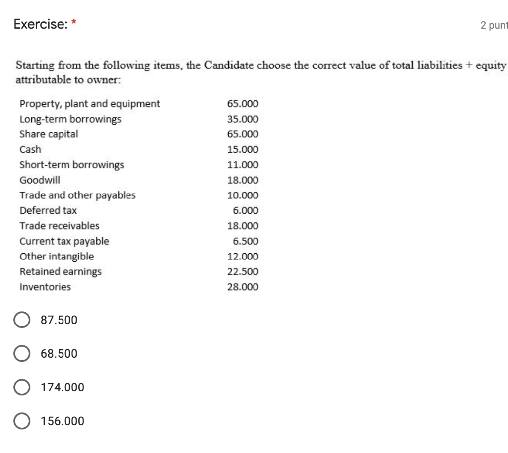 ASAP PLEASE ANSWER IN 5 MINUTES Exercise: * 2 punt Starting from