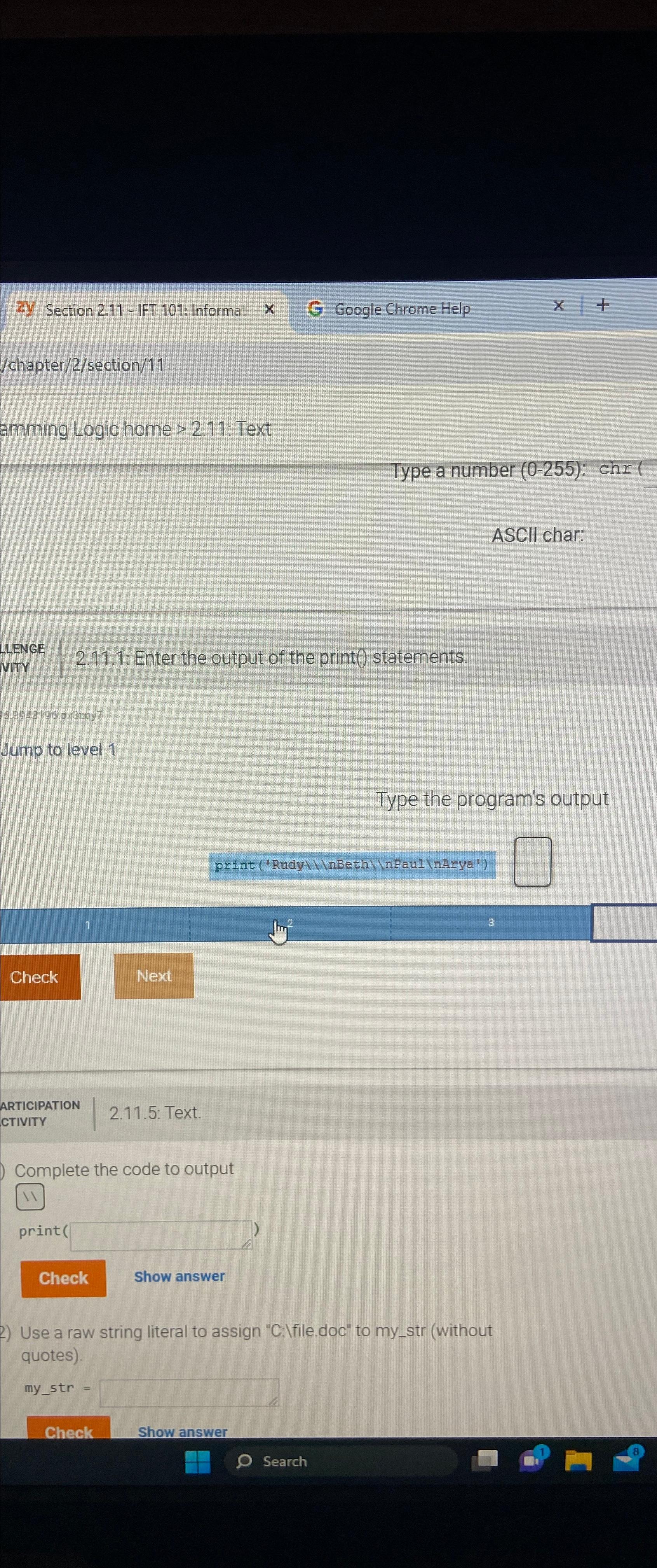  zy Section 2.11- IFT 101: Informat Google Chrome Help x /chapter/2/section/11