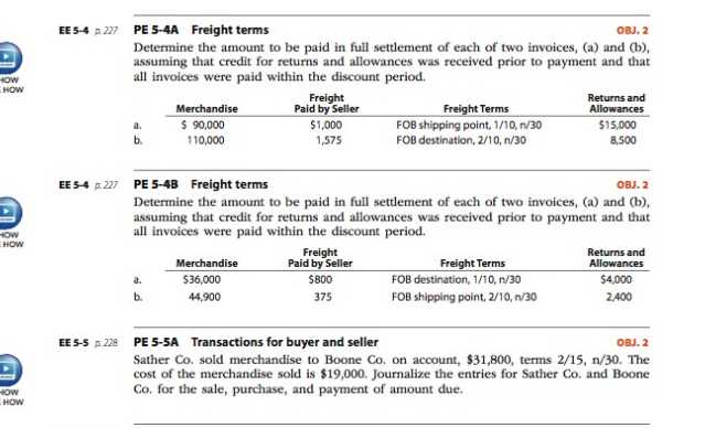 ONLY NEED 4a and 5a EES-4 p227 PE 5-4A Freight terms OBJ.