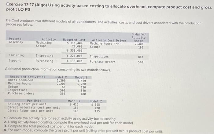 cost and gross profit LO P3 Ice Cool produces two different models