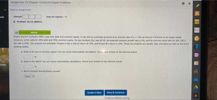 Company (EEC) uses only debt and common equity. It can borrow unlimited