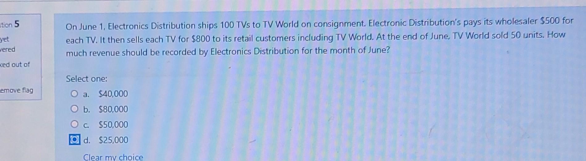  help please On June 1. Electronics Distribution ships 100 TVs to