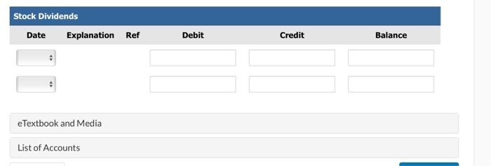& & & \\ \hline \end{tabular} Stock Dividends Date Explanation Ref Debit