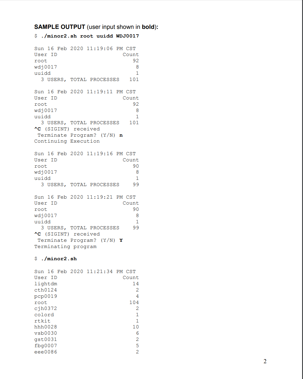 of processes per user on the current CSE Linux machine (e.g., cse01,