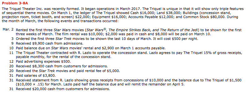 Please help, I am stuck on this question... Problem 3-8A The Triquel