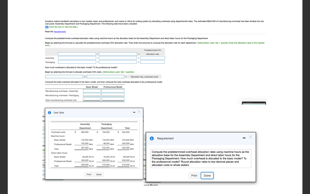 help Goodson makes handheld calculators in two models-basic and professional-and wants to