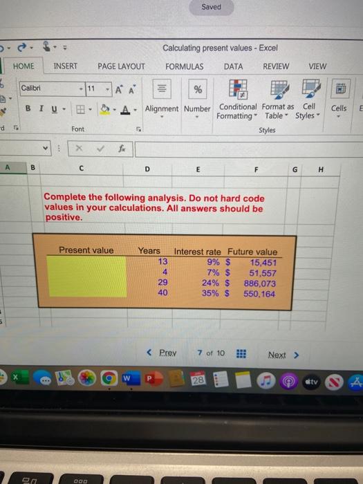  Saved Calculating present values - Excel HOME INSERT PAGE LAYOUT FORMULAS