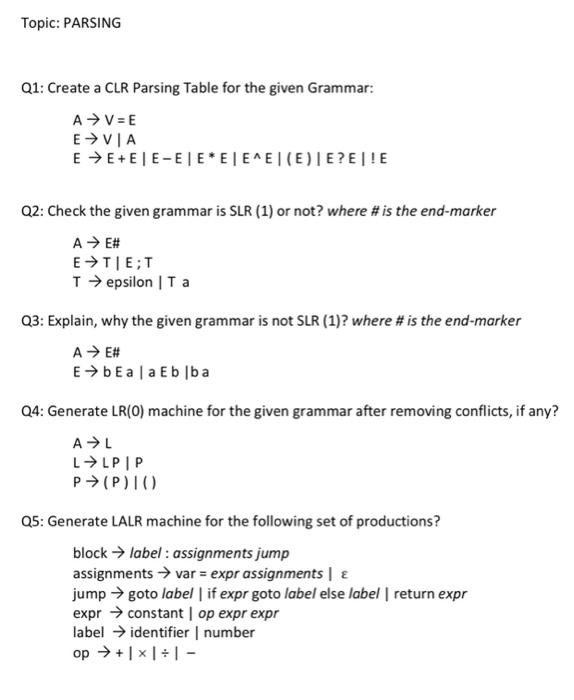 Note: Its a question of compiler construction. kindly do not copy paste
