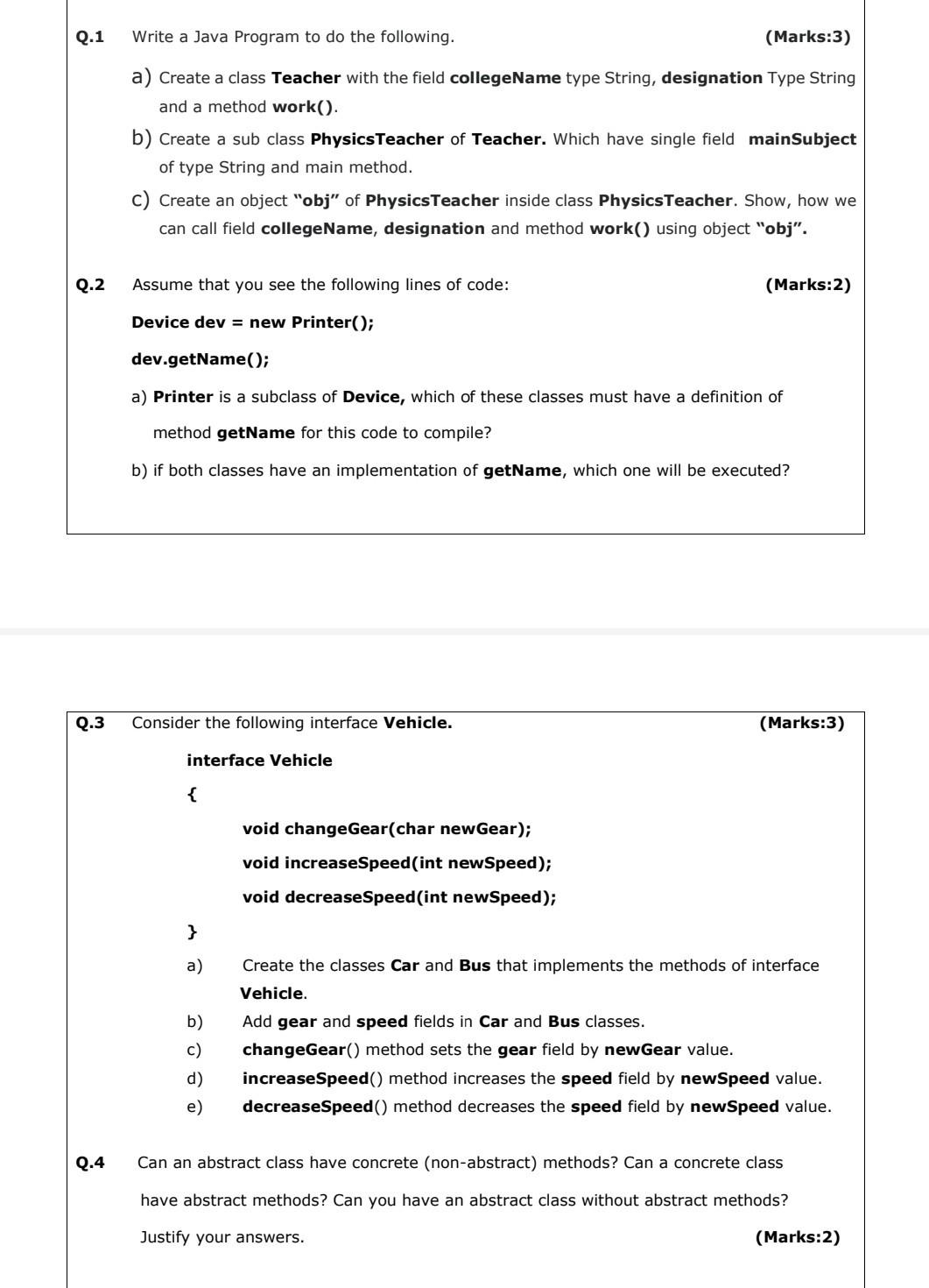  Q.1 Write a Java Program to do the following. (Marks:3) a)