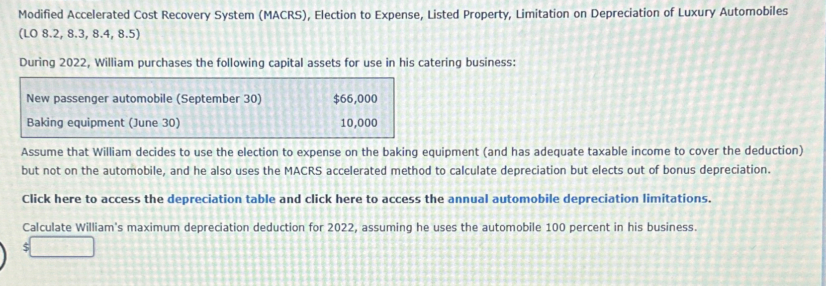  Modified Accelerated Cost Recovery System (MACRS), Election to Expense, Listed Property,