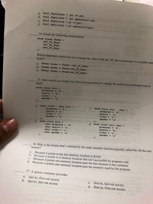  a. bool duplicate (p1p2) : b. bool duplicate (pl operator p2)