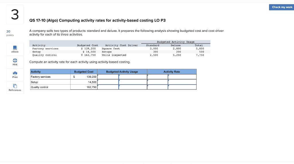 Check my work 3 QS 17-10 (Algo) Computing activity rates for