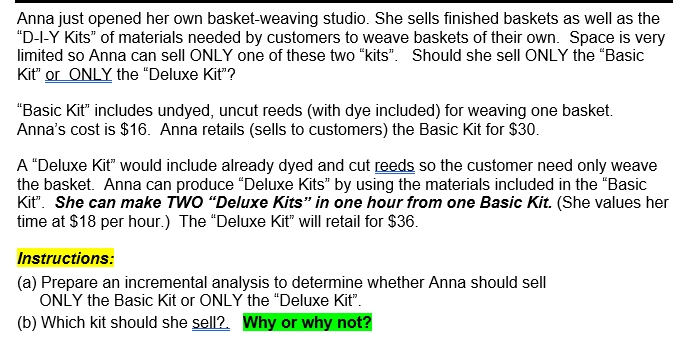 "Deluxe Kit" Net Income Increase or (Decrease) Costs per unit: Direct Materials