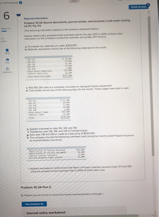  Ch 15 Problems) Chademy Required information Problem 15-3A Source documents, journal