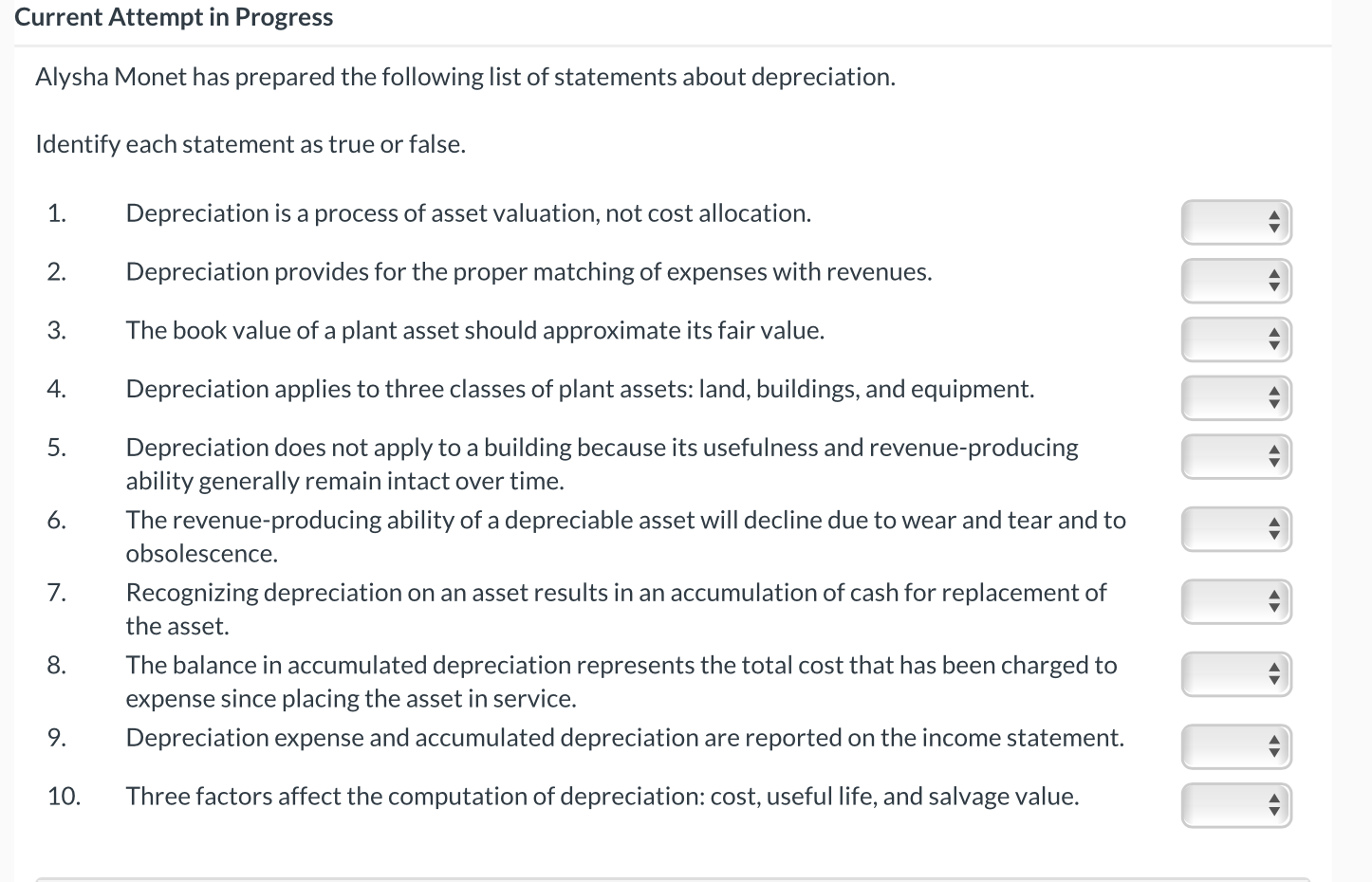 Current Attempt in Progress Alysha Monet has prepared the following list