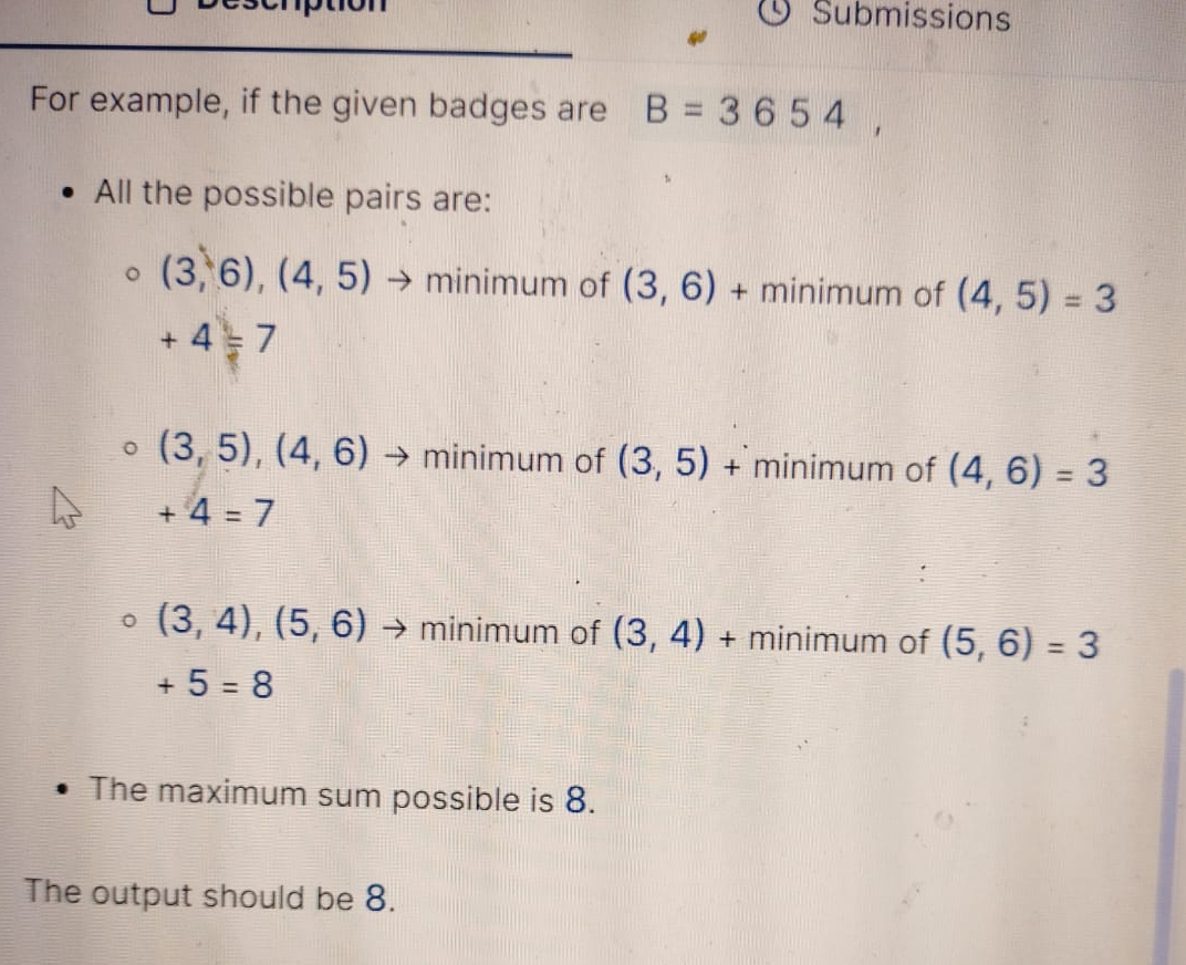  Submissions For example, if the given badges are B=3654, All the