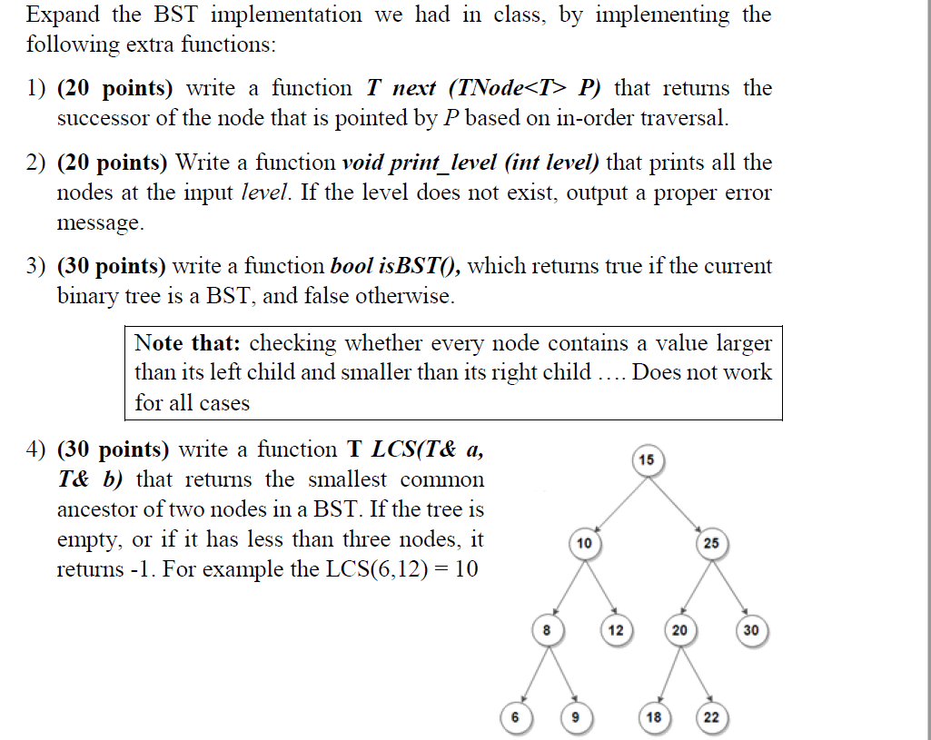 following extra functions: 1) (20 points) write a function T next (TNode