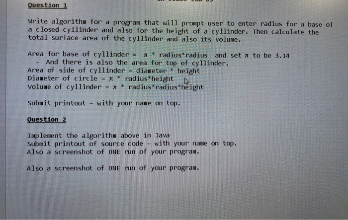  quetion2 Question 1 Write algorithm for a program that will prompt