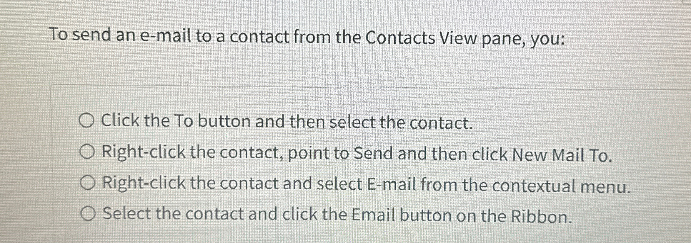  To send an e-mail to a contact from the Contacts View