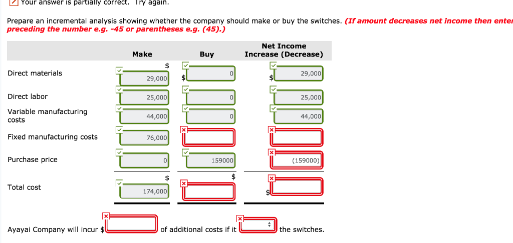  Your answer is partially correct. I ry again Prepare an incremental