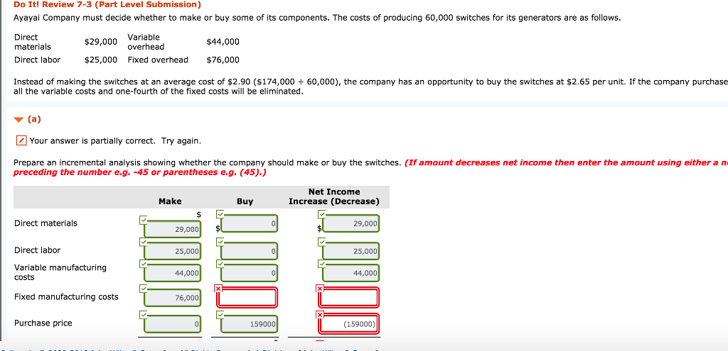 analysis showing whether the company should make or buy the switches. (If