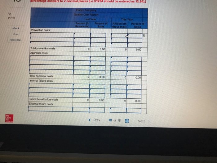 my work 18 Problem 1A-4 Quality Cost Report (LO1-7, LOI In response