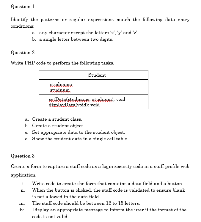 Identify the patterns or regular expressions match the following data entry