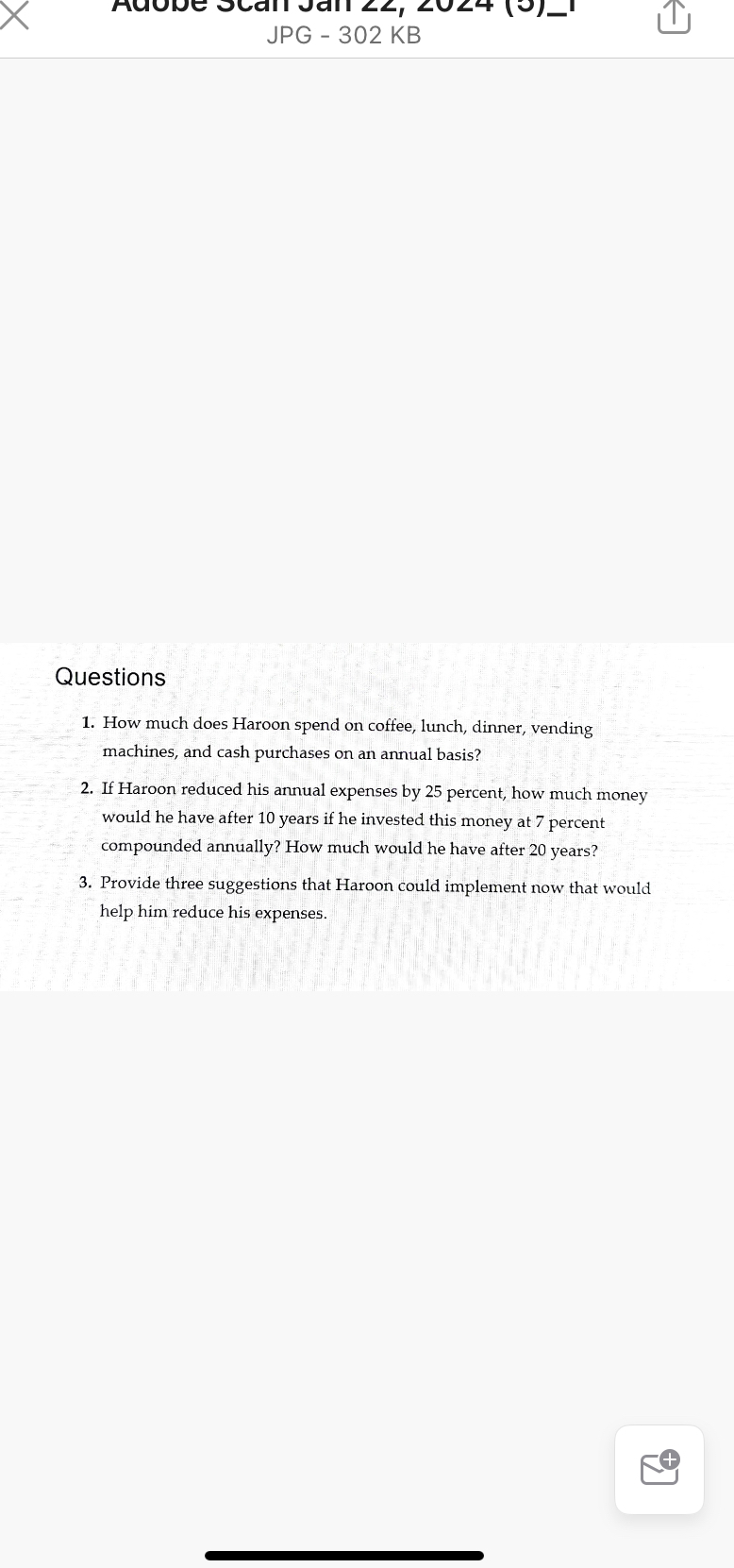  Questions How much does Haroon spend on coffee, lunch, dinner, vending